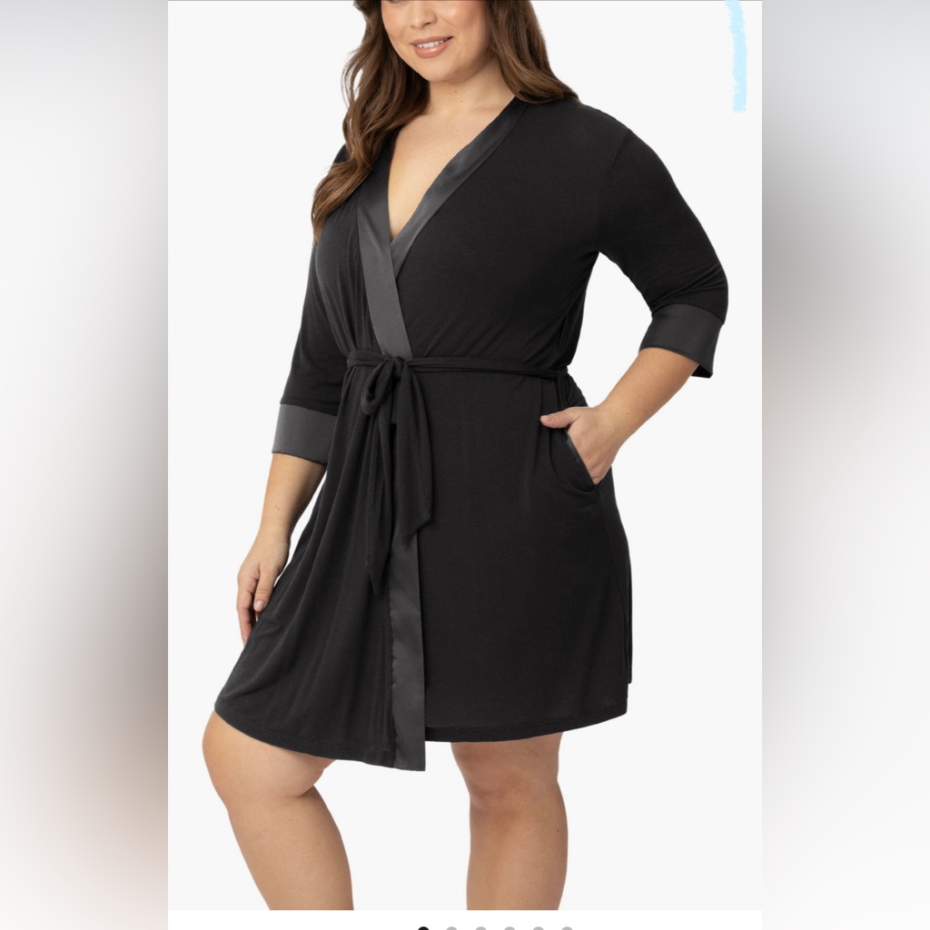 Kindred Bravely Black Satin-Trim Maternity Robe